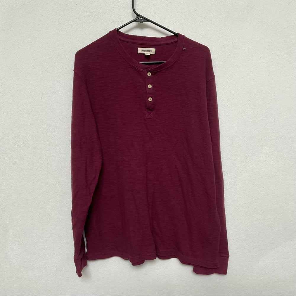 Goodthreads Deep Maroon Purple 3 Button Henley Long Sleeve Size XLT Winter Layer